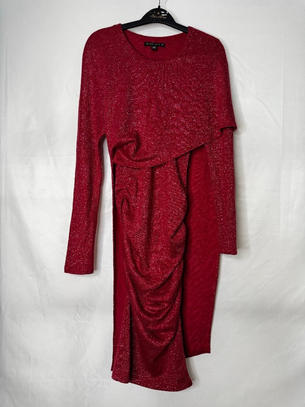 NWOT Black Halo Red Metallic Asymmetrical Draped Dress XS